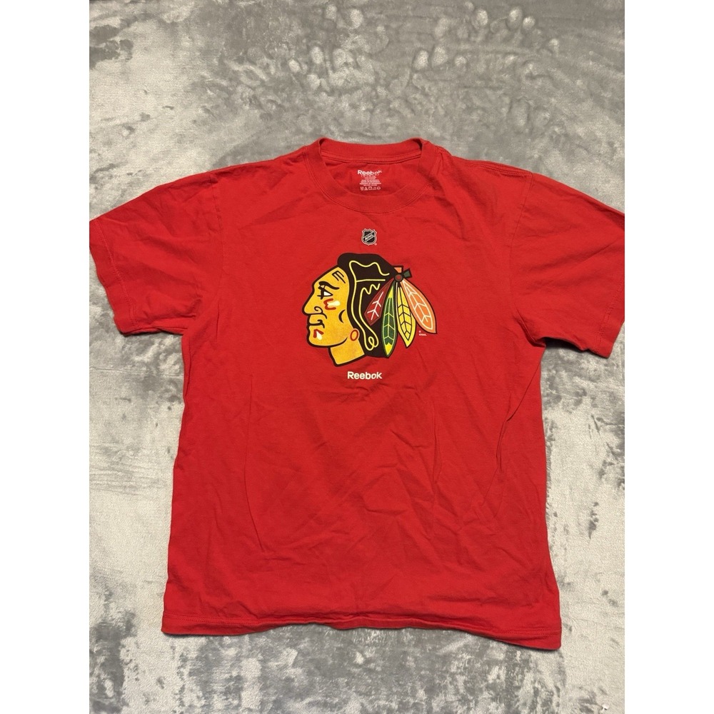 Reebok T-Shirt Mens Large‎ Red Chicago Blackhawks NHL Hockey Logo Tee